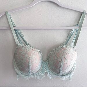 Victoria's Secret 32D Aqua Scalloped Lace Dream Angels Lined Demi Bra